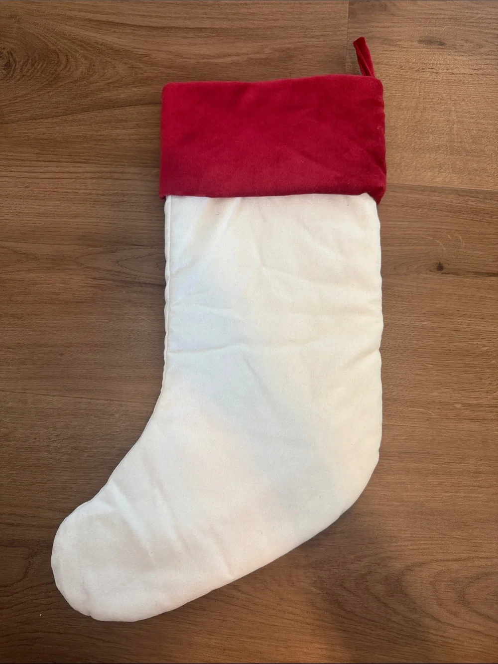 Pottery Barn Christmas stocking embroidered “Jordan” white with red velvet